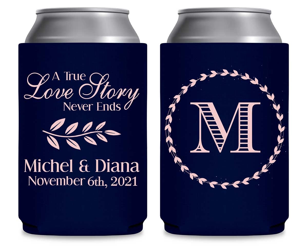 A True Love Story Never Ends 1A Foldable Can Koozies Wedding Gifts for Guests