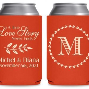 A True Love Story Never Ends 1A Foldable Can Koozies Wedding Gifts for Guests