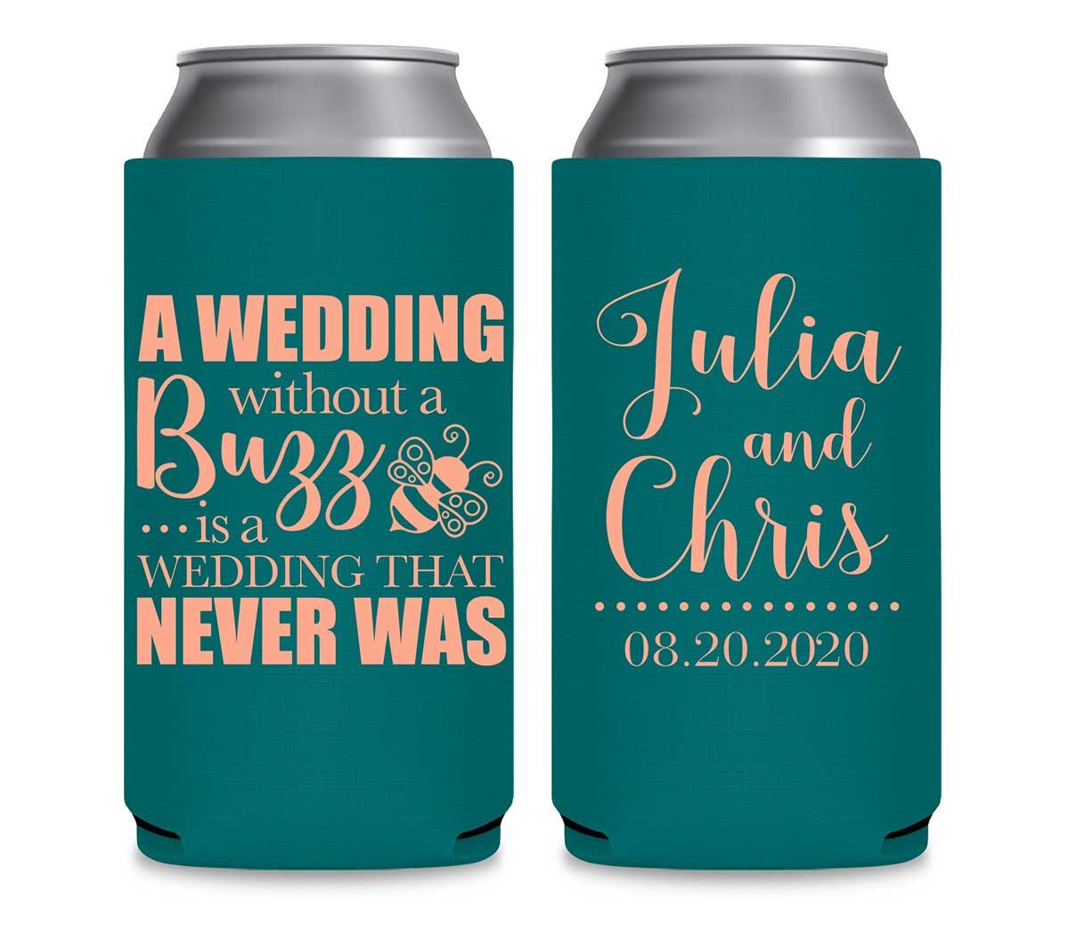 A Wedding Without A Buzz 1A Foldable 12 oz Slim Can Koozies Wedding Gifts for Guests