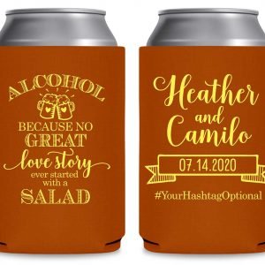 Alcohol Love Story No Salad 1A Foldable Can Koozies Wedding Gifts for Guests