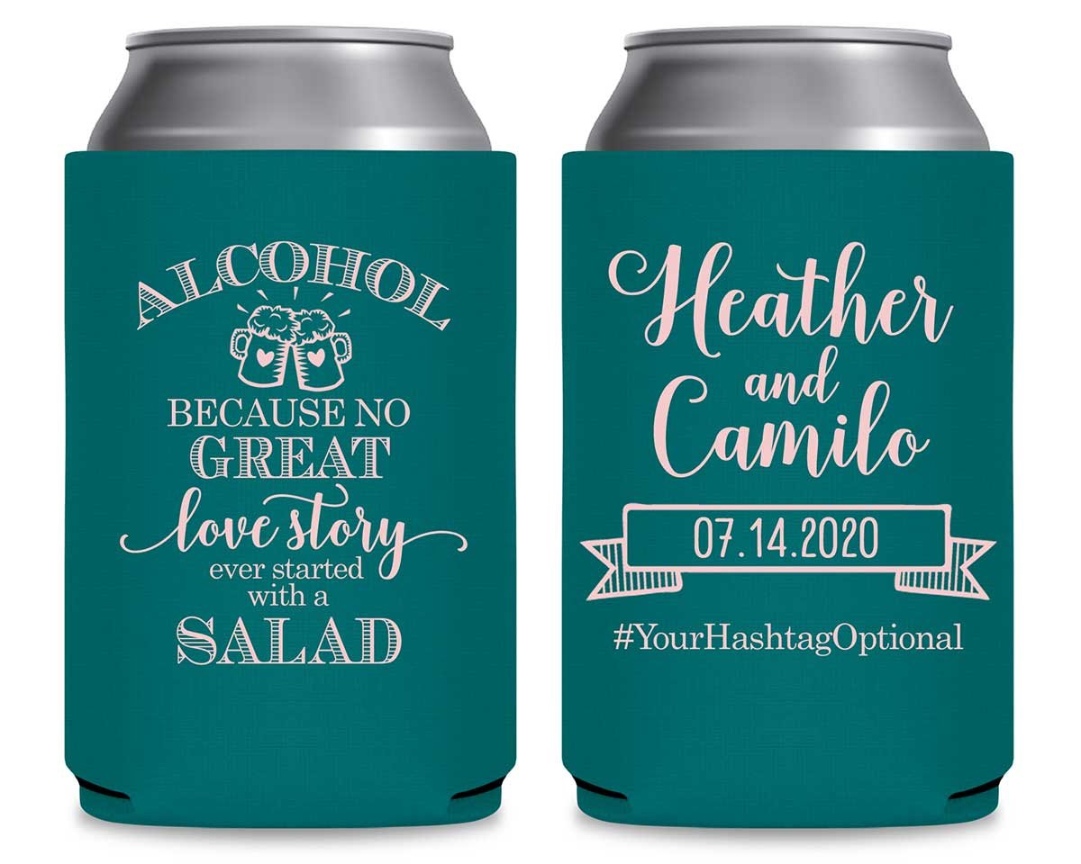 Alcohol Love Story No Salad 1A Foldable Can Koozies Wedding Gifts for Guests