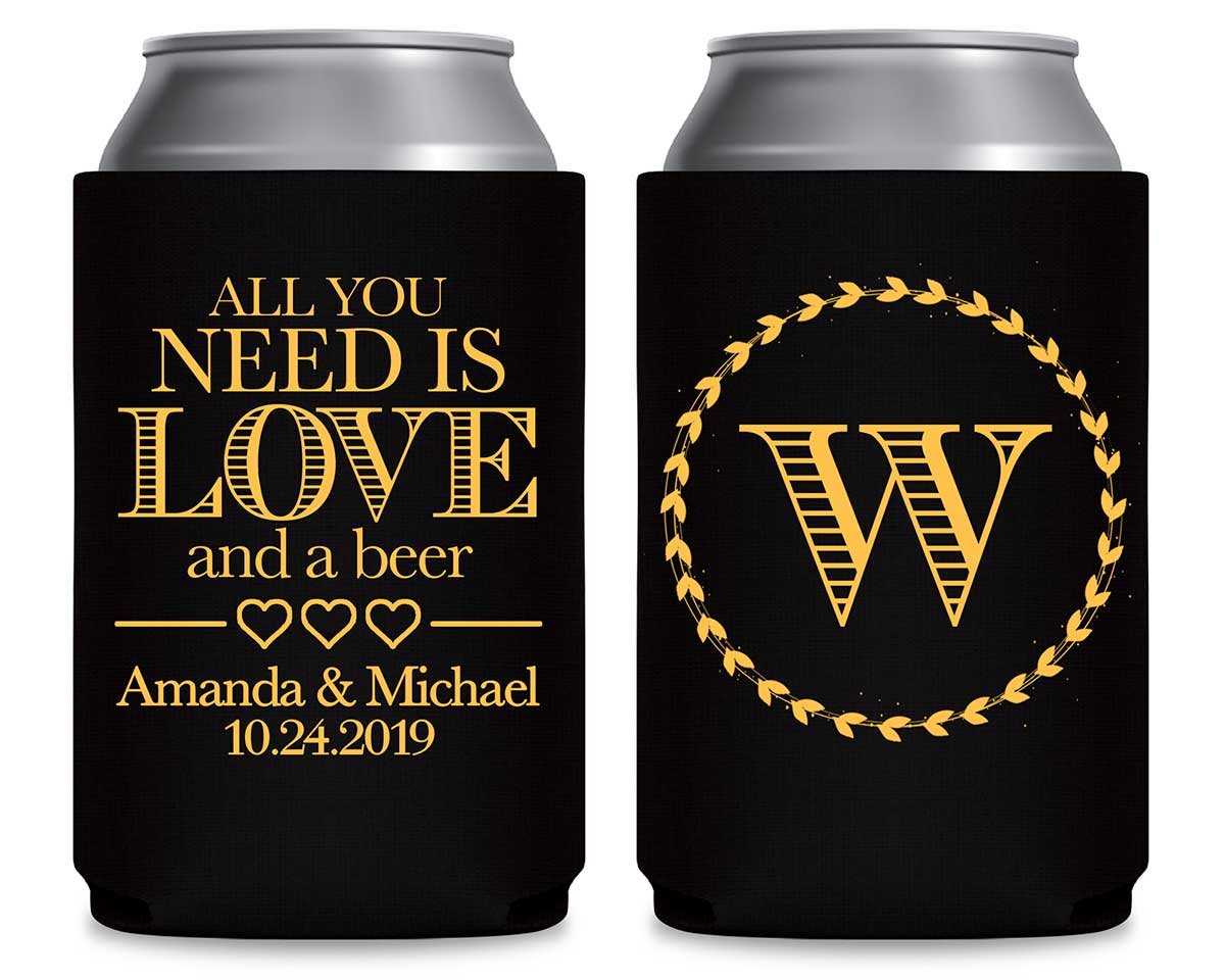 All You Need Is Love And A Beer 1B Foldable Can Koozies Wedding Gifts for Guests