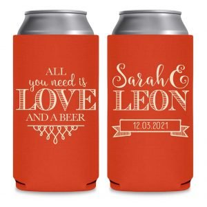 All You Need Is Love And A Beer 4A Foldable 8.3 oz Slim Can Koozies Wedding Gifts for Guests