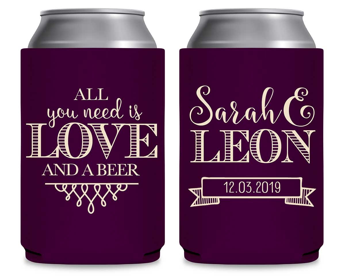 All You Need Is Love And A Beer 4A Foldable Can Koozies Wedding Gifts for Guests