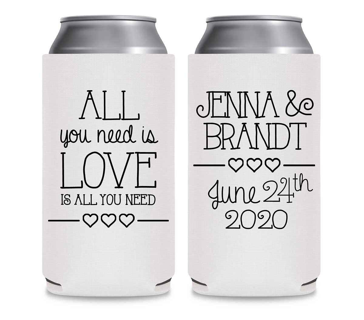 All You Need Is Love Is All You Need 3A Foldable 12 oz Slim Can Koozies Wedding Gifts for Guests