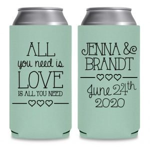 All You Need Is Love Is All You Need 3A Foldable 8.3 oz Slim Can Koozies Wedding Gifts for Guests