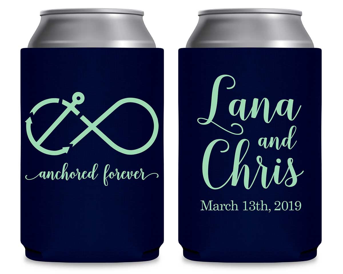 Anchored Forever 1A Nautical Foldable Can Koozies Wedding Gifts for Guests