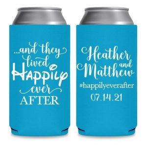 And They Lived Happily Ever After 1B Foldable 12 oz Slim Can Koozies Wedding Gifts for Guests
