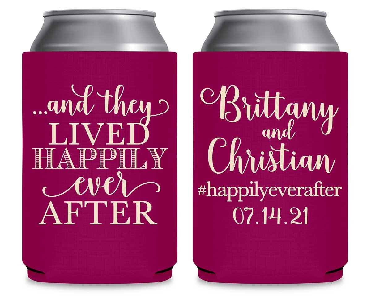 And They Lived Happily Ever After 1C Foldable Can Koozies Wedding Gifts for Guests