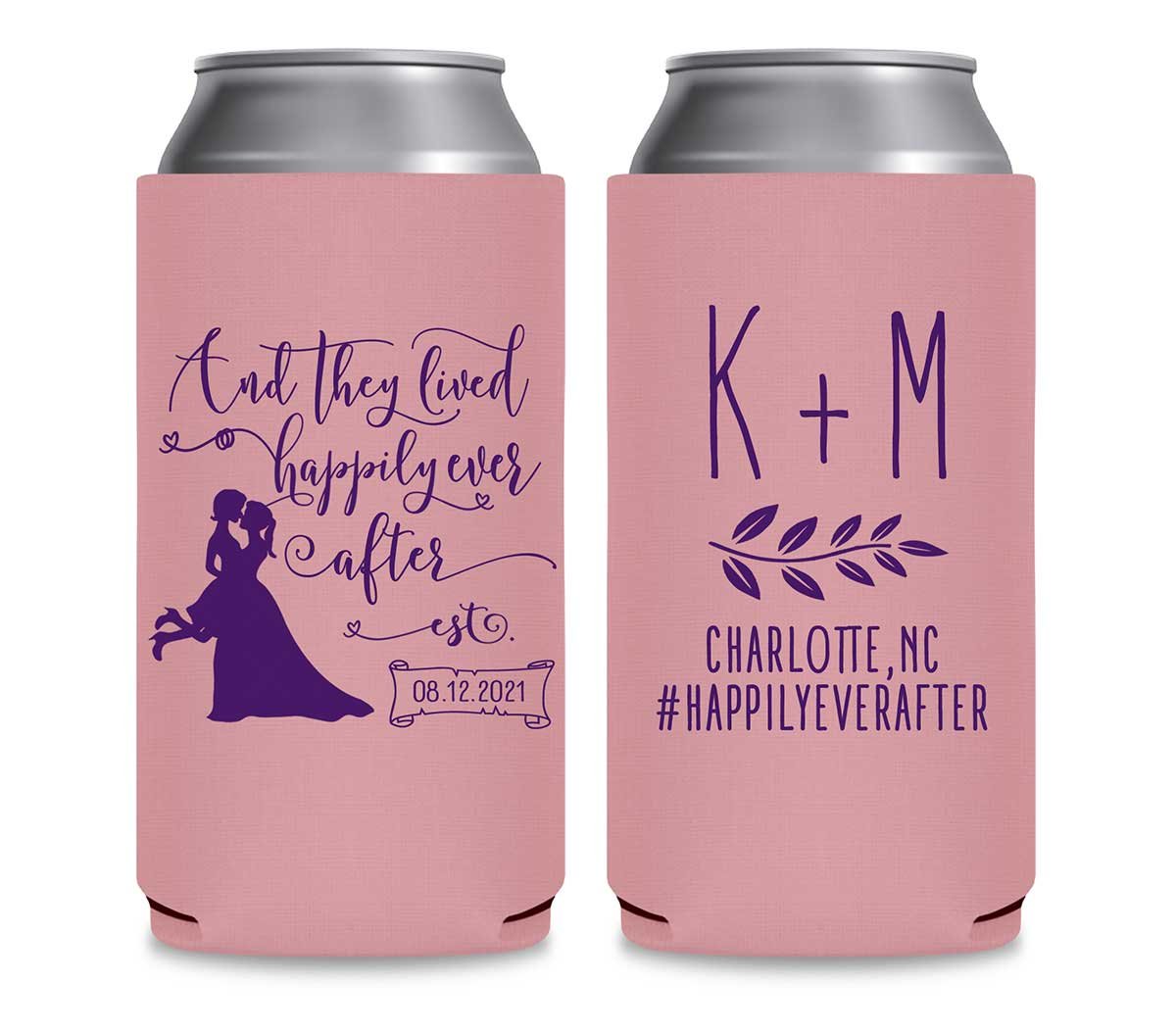 And They Lived Happily Ever After 2B Foldable 12 oz Slim Can Koozies Wedding Gifts for Guests
