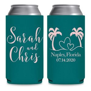 Beach Love 1A Foldable 12 oz Slim Can Koozies Wedding Gifts for Guests