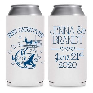 Best Catch Ever 2A Nautical Foldable 12 oz Slim Can Koozies Wedding Gifts for Guests