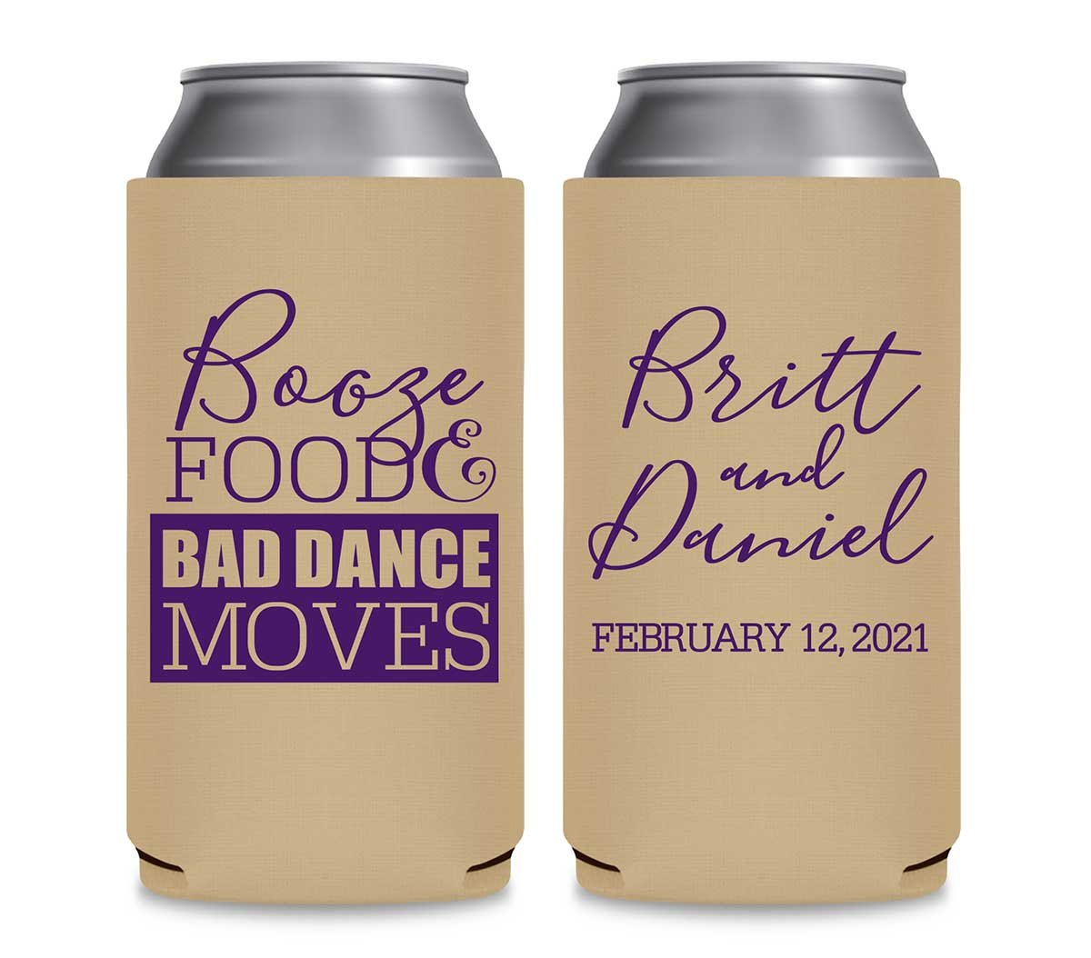 Booze Food & Bad Dance Moves 1A Foldable 12 oz Slim Can Koozies Wedding Gifts for Guests