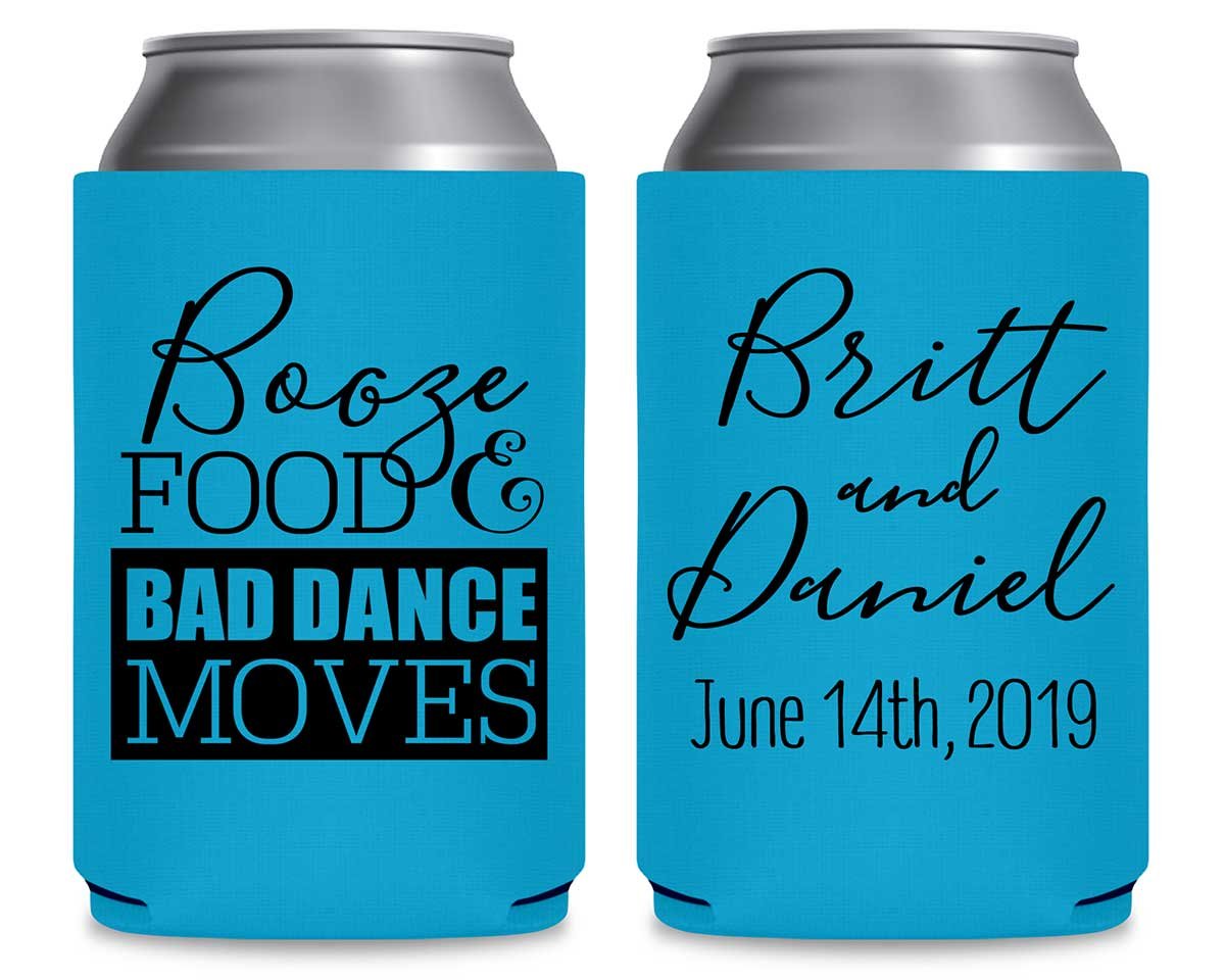 Booze Food & Bad Dance Moves 1A Foldable Can Koozies Wedding Gifts for Guests