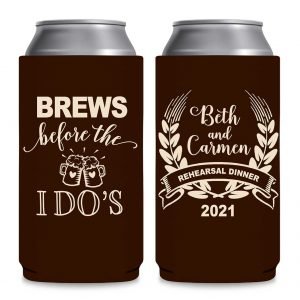 Brews Before The I Do's 1A Foldable 12 oz Slim Can Koozies Wedding Gifts for Guests