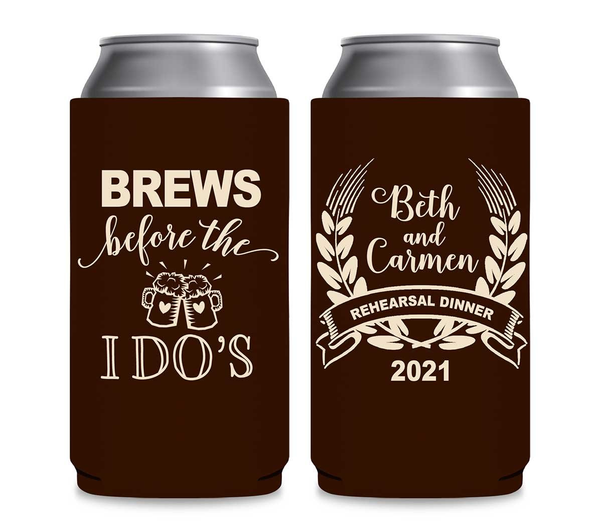 Brews Before The I Do's 1A Foldable 12 oz Slim Can Koozies Wedding Gifts for Guests