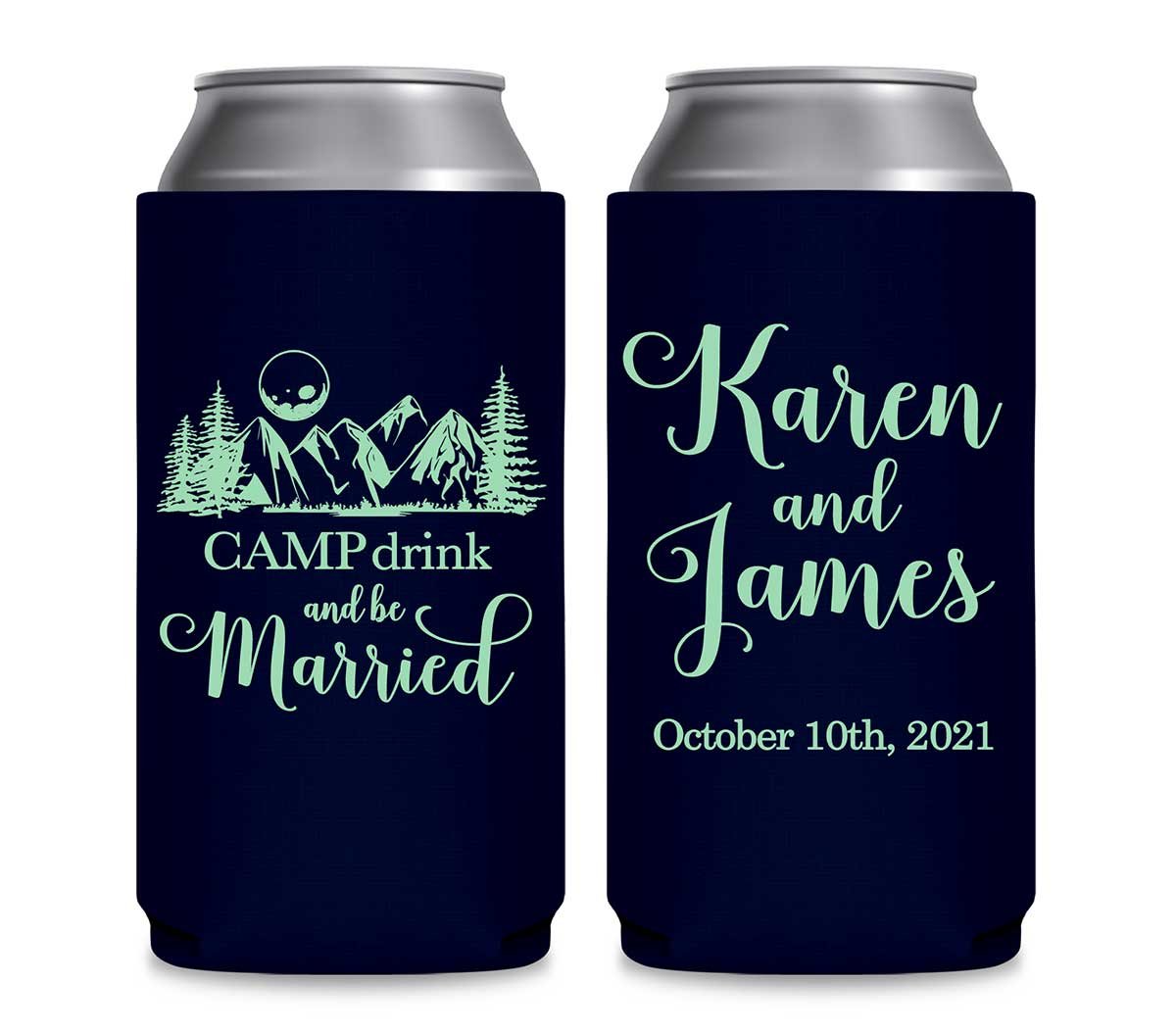Camp Drink & Be Married 1A Foldable 12 oz Slim Can Koozies Wedding Gifts for Guests