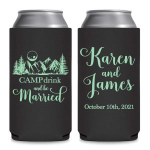 Camp Drink & Be Married 1A Foldable 8.3 oz Slim Can Koozies Wedding Gifts for Guests