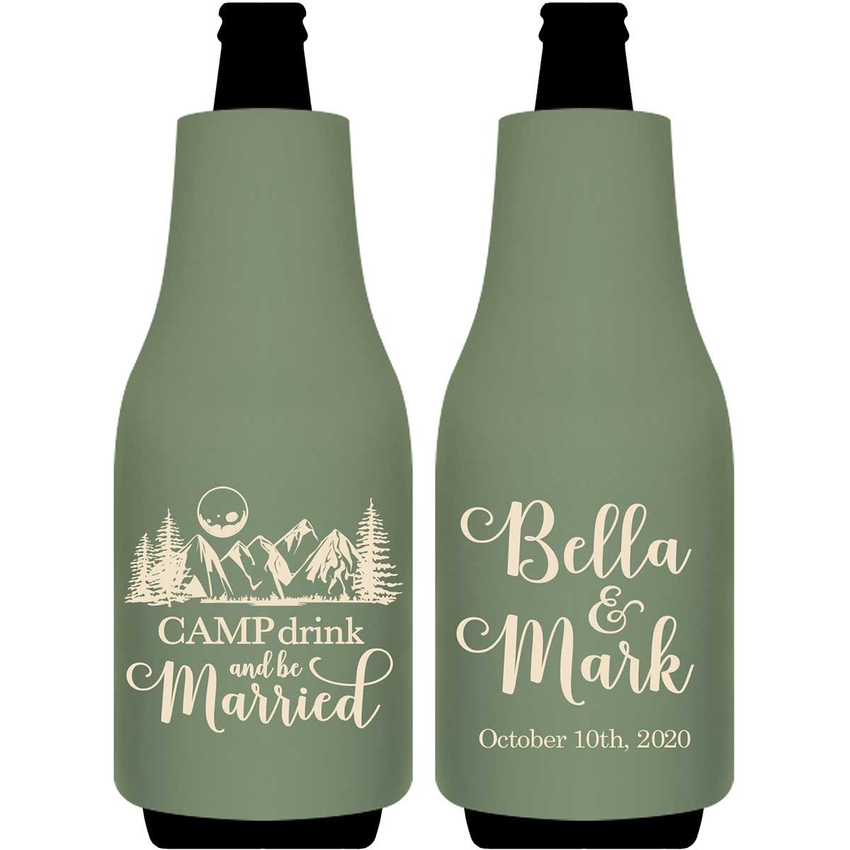 Camp Drink & Be Married 1A Foldable Bottle Sleeve Koozies Wedding Gifts for Guests