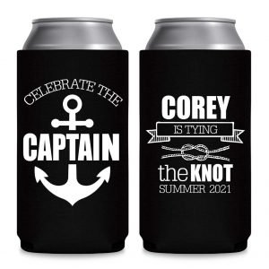 Celebrate The Captain 1A Foldable 12 oz Slim Can Koozies Wedding Gifts for Guests