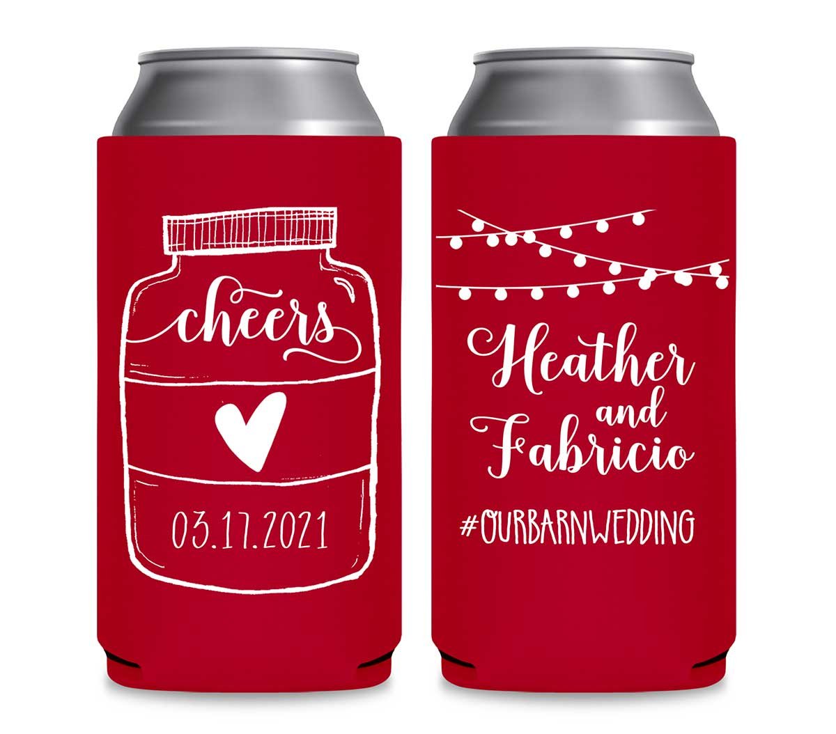 Cheers 3A Mason Jar Foldable 12 oz Slim Can Koozies Wedding Gifts for Guests