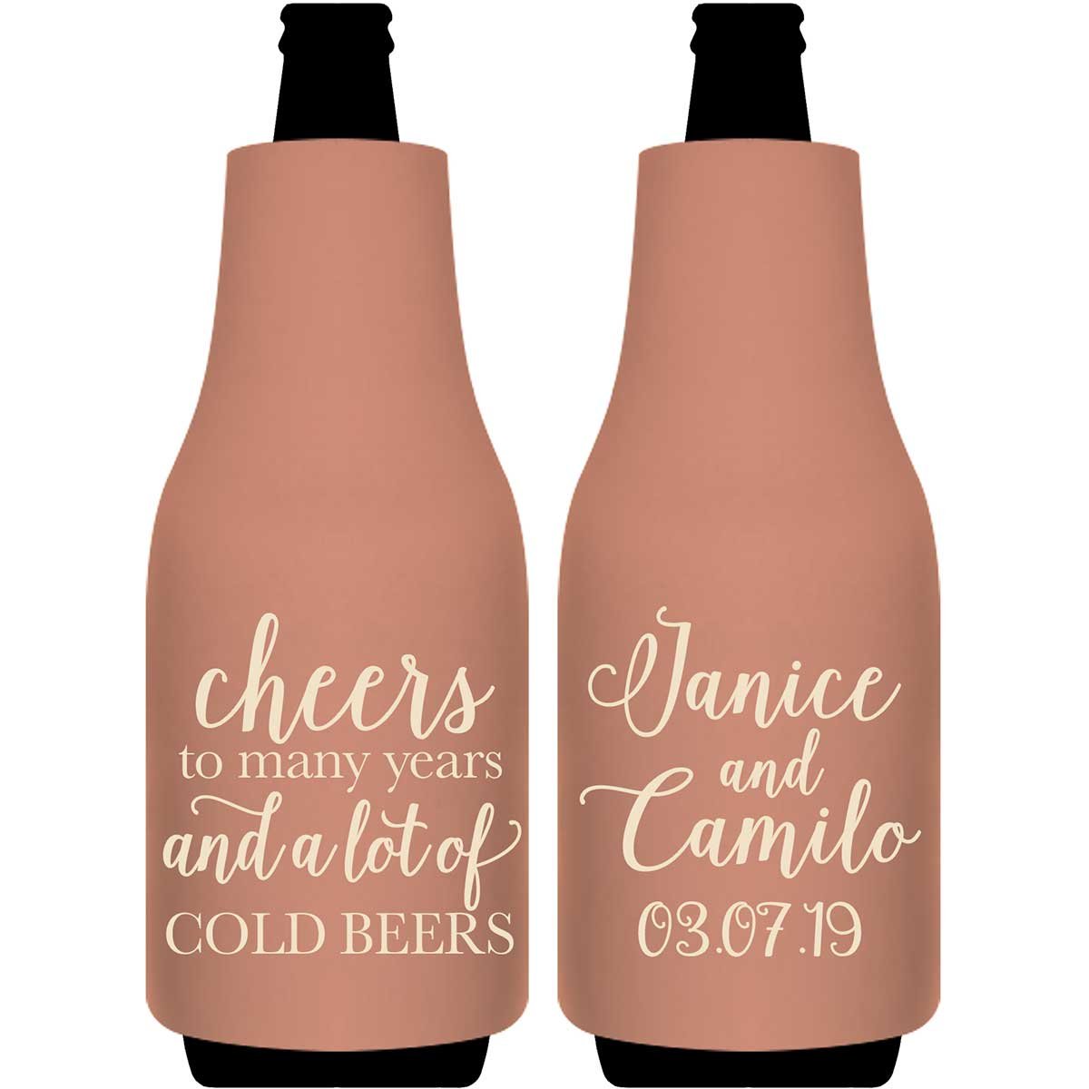 Cheers To Many Years 1A And Lot Of Cold Beers Foldable Bottle Sleeve Koozies Wedding Gifts for Guests