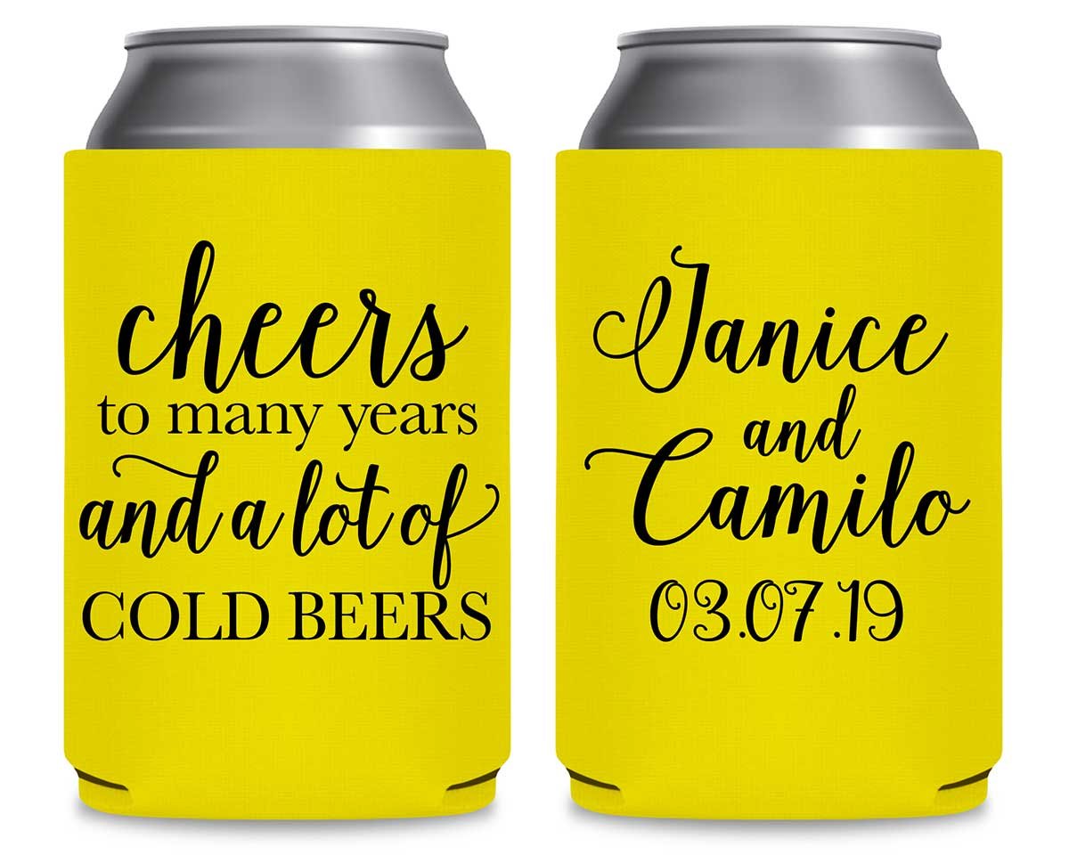 Cheers To Many Years 1A And Lot Of Cold Beers Foldable Can Koozies Wedding Gifts for Guests
