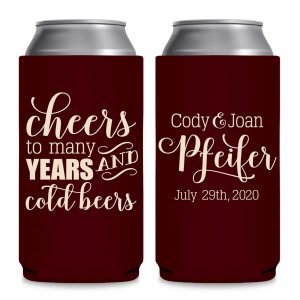 Cheers To Many Years 2A And Cold Beers Foldable 12 oz Slim Can Koozies Wedding Gifts for Guests