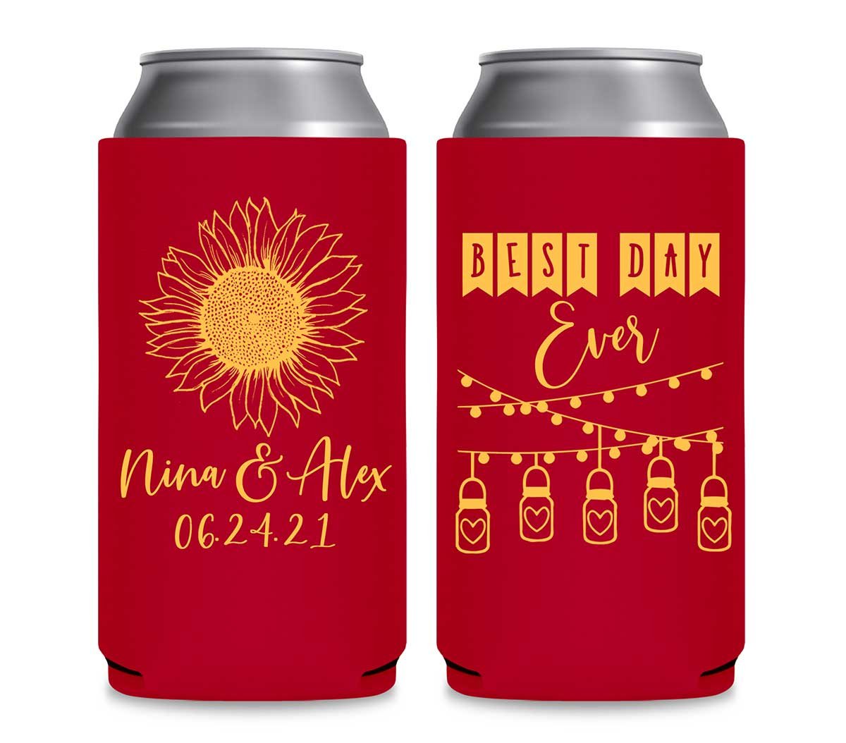 Country Sunflower 1A Best Day Ever Foldable 12 oz Slim Can Koozies Wedding Gifts for Guests