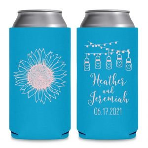 Country Sunflower 1C Mason Jars Foldable 12 oz Slim Can Koozies Wedding Gifts for Guests