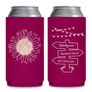 Country Sunflower 1D Post Sign Foldable 8.3 oz Slim Can Koozies Wedding Gifts for Guests