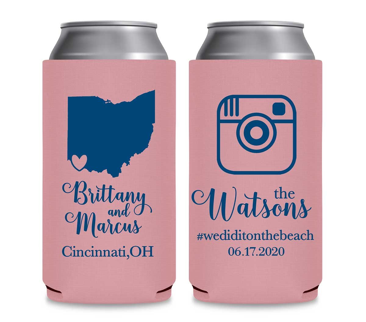 Custom Map 3B Instagram Foldable 12 oz Slim Can Koozies Wedding Gifts for Guests