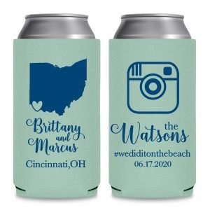 Custom Map 3B Instagram Foldable 8.3 oz Slim Can Koozies Wedding Gifts for Guests