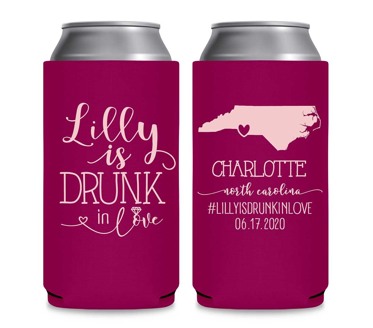 Drunk In Love Bachelorette 1A Any Map Foldable 12 oz Slim Can Koozies Wedding Gifts for Guests