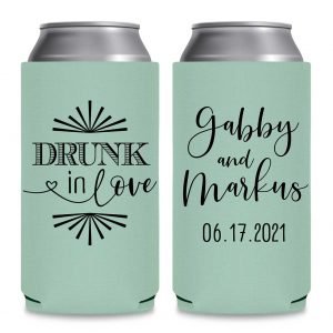 Drunk In Love 1C Foldable 8.3 oz Slim Can Koozies Wedding Gifts for Guests