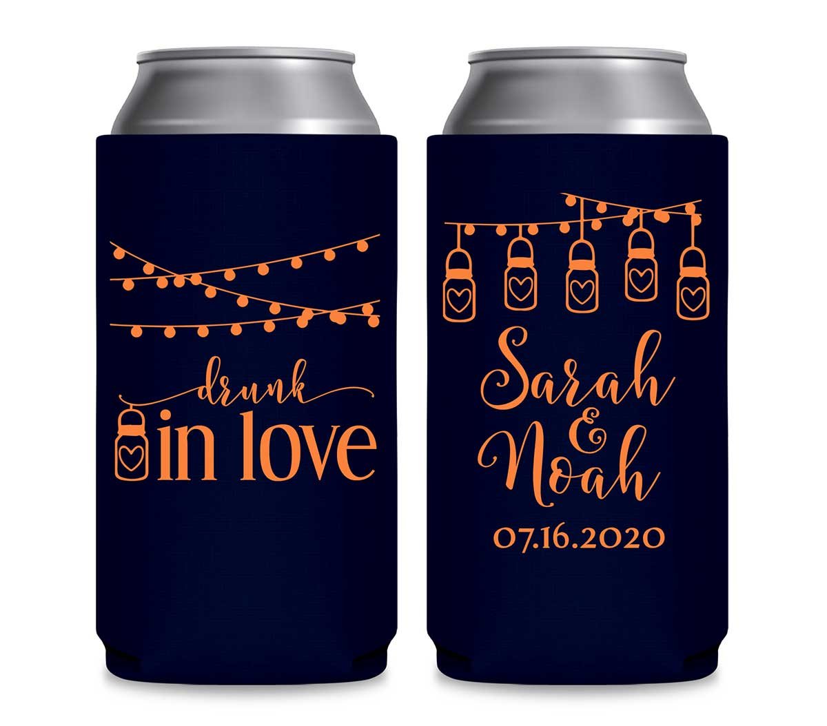 Drunk In Love 2A Mason Jars Foldable 12 oz Slim Can Koozies Wedding Gifts for Guests