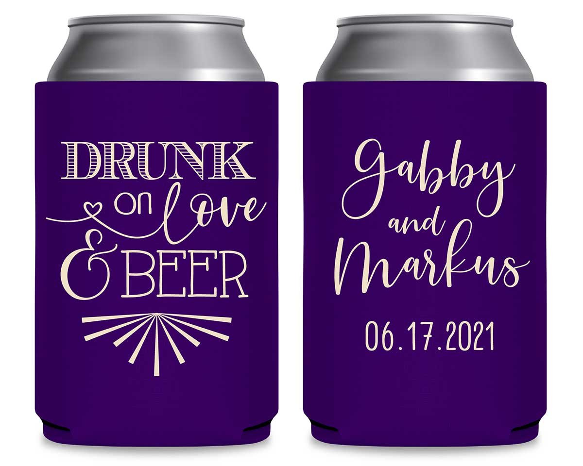 Drunk On Love & Beer 1A Foldable Can Koozies Wedding Gifts for Guests