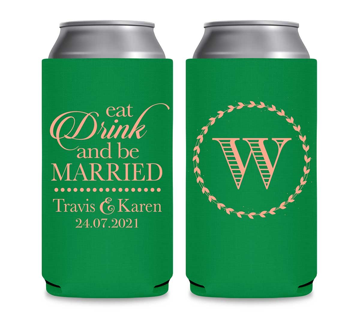 Eat Drink And Be Married 1A Foldable 12 oz Slim Can Koozies Wedding Gifts for Guests