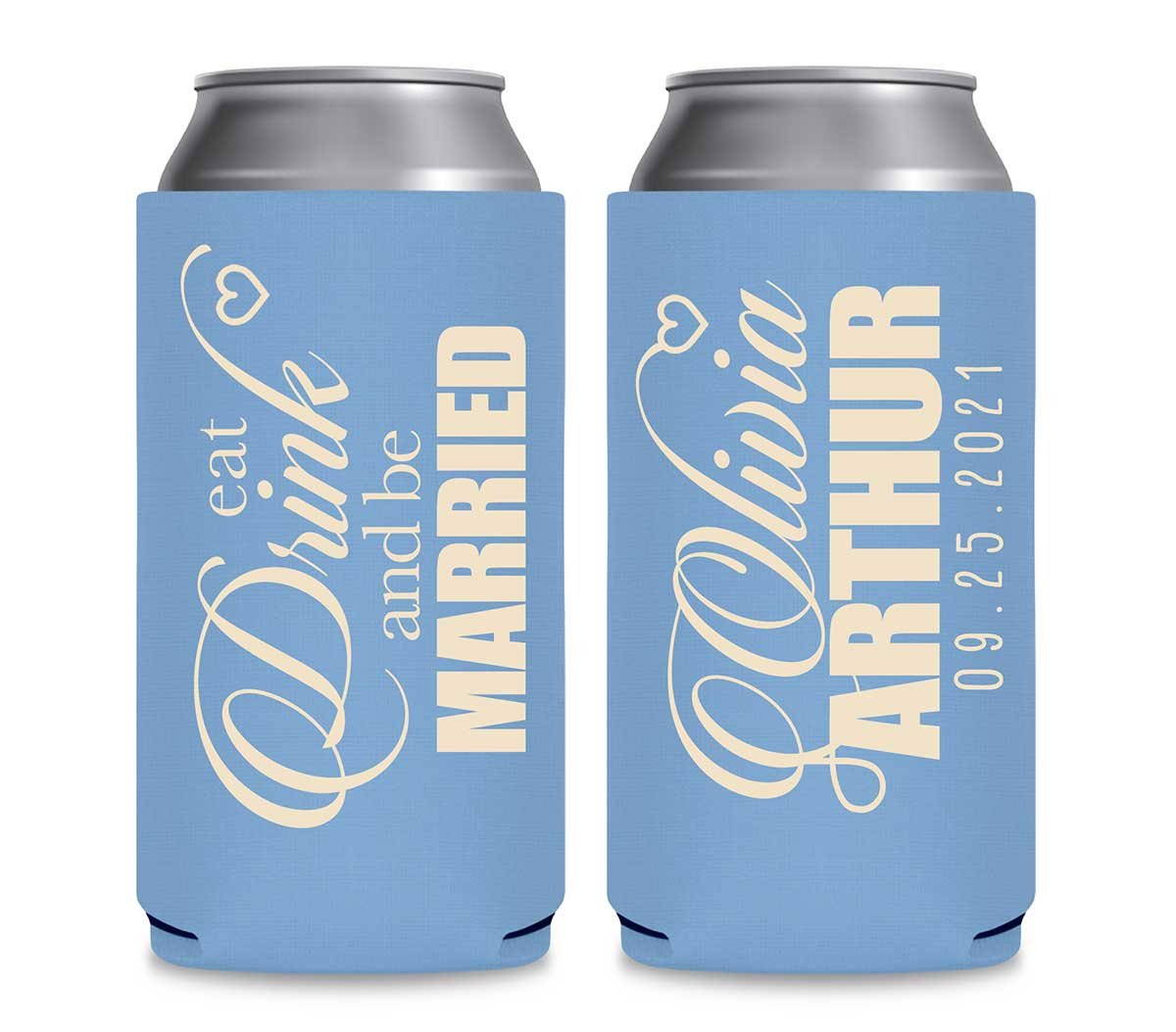 Eat Drink And Be Married 1B Foldable 12 oz Slim Can Koozies Wedding Gifts for Guests