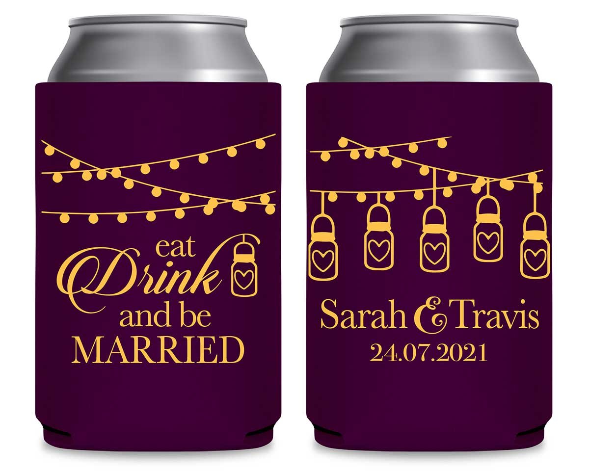 Eat Drink And Be Married 1C Foldable Can Koozies Wedding Gifts for Guests