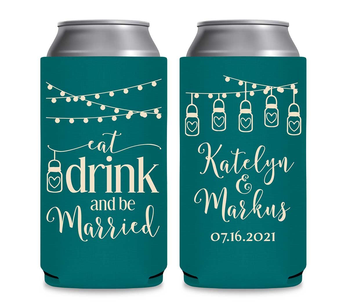 Eat Drink And Be Married 3A  Foldable 12 oz Slim Can Koozies Wedding Gifts for Guests