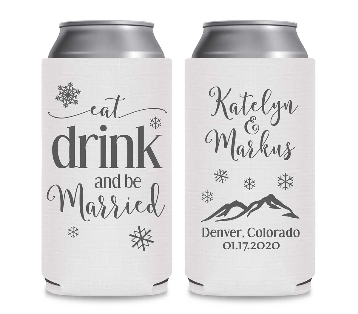 Eat Drink And Be Married 3B Foldable 12 oz Slim Can Koozies Wedding Gifts for Guests