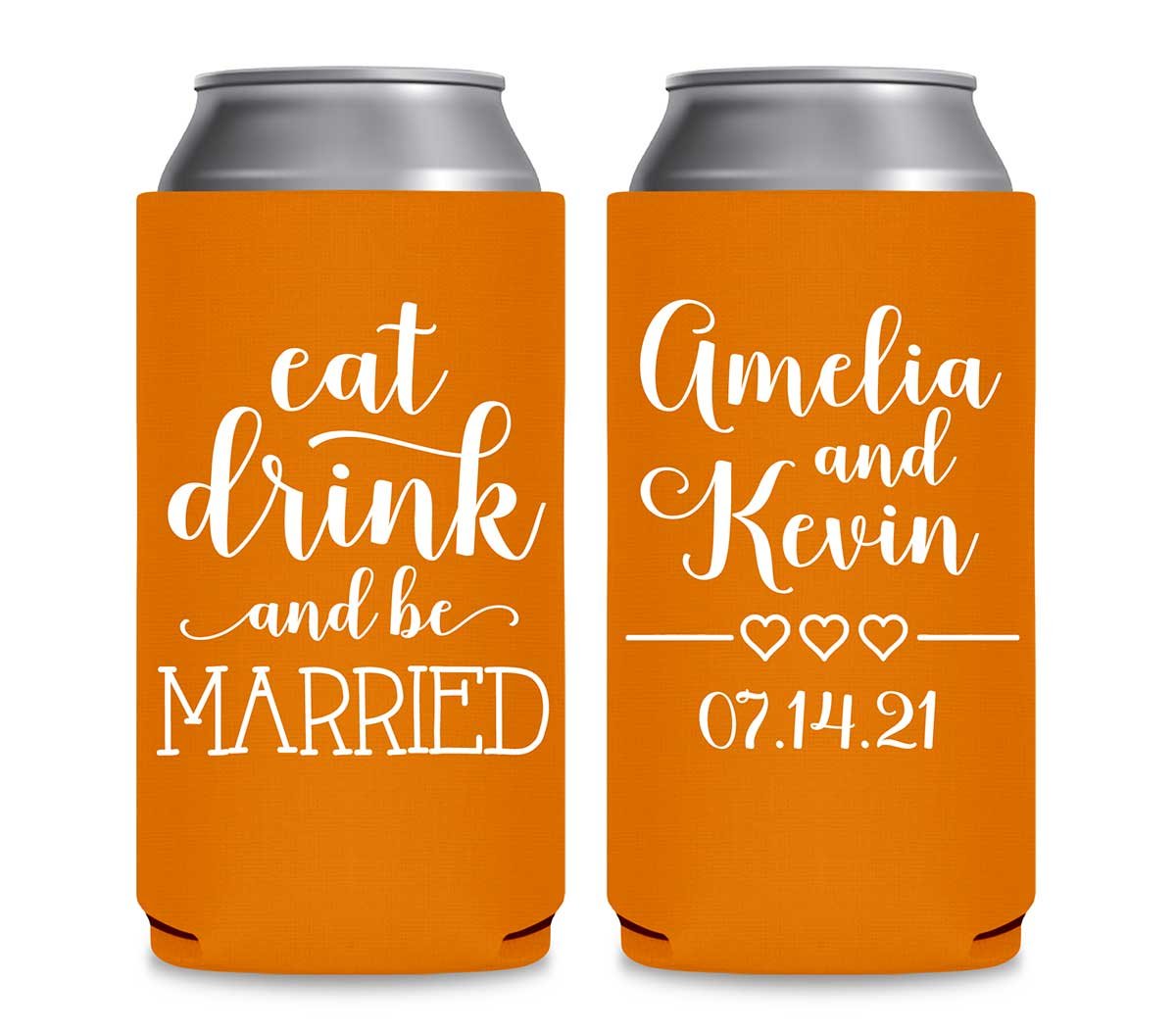 Eat Drink And Be Married 4A Foldable 12 oz Slim Can Koozies Wedding Gifts for Guests