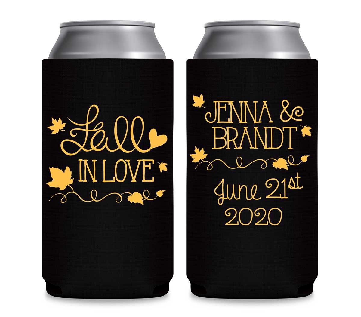 Fall In Love 3A Foldable 12 oz Slim Can Koozies Wedding Gifts for Guests