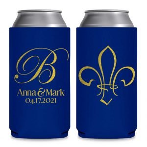 Fleur de Lis 1A Foldable 12 oz Slim Can Koozies Wedding Gifts for Guests
