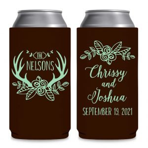 Floral Antlers 1A Foldable 8.3 oz Slim Can Koozies Wedding Gifts for Guests