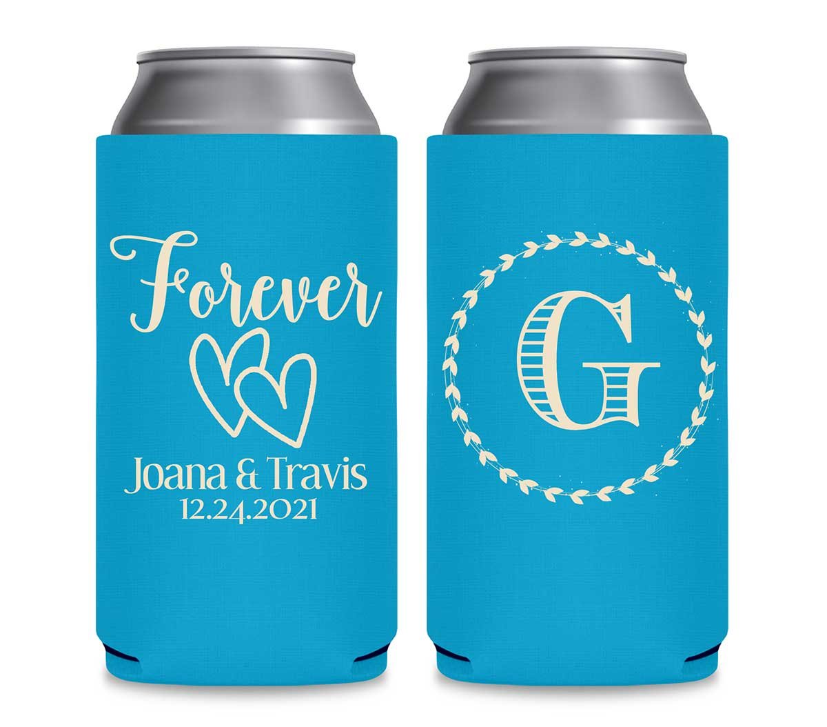 Forever 1A Intertwined Hearts Foldable 12 oz Slim Can Koozies Wedding Gifts for Guests