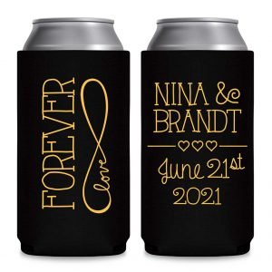 Forever Love 2A Foldable 8.3 oz Slim Can Koozies Wedding Gifts for Guests