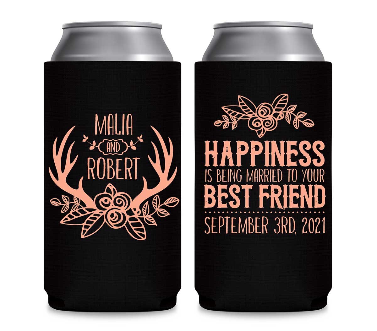 Happiness Best Friend 1A Foldable 12 oz Slim Can Koozies Wedding Gifts for Guests