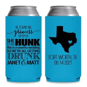 He Found His Princess She Got Her Hunk 1B Foldable 12 oz Slim Can Koozies Wedding Gifts for Guests